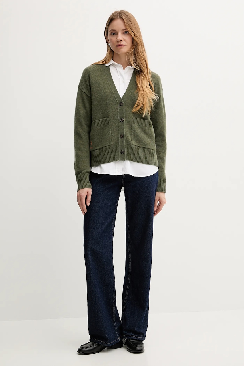 Шерстяной кардиган Polo Ralph Lauren цвет зелёный 211914536 Шерстяной кардиган Polo Ralph Lauren цвет зелёный 211914536