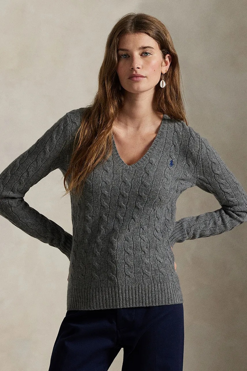 Levně Svetr Polo Ralph Lauren dámský, šedá barva, 211971866