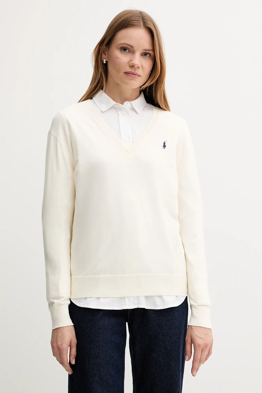 Levně Bavlněný svetr Polo Ralph Lauren dámský, béžová barva, 211972105