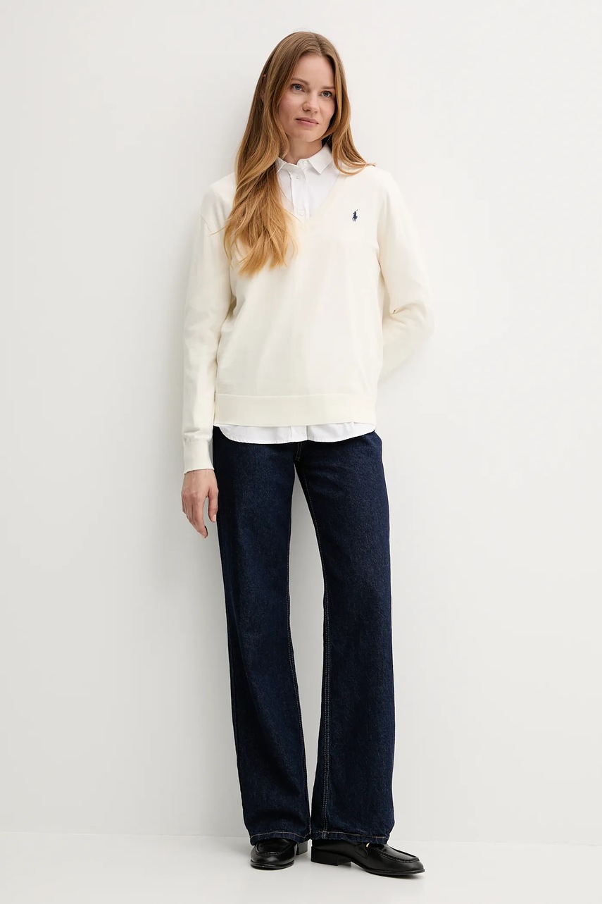 Хлопковый свитер Polo Ralph Lauren цвет бежевый лёгкий 211972105