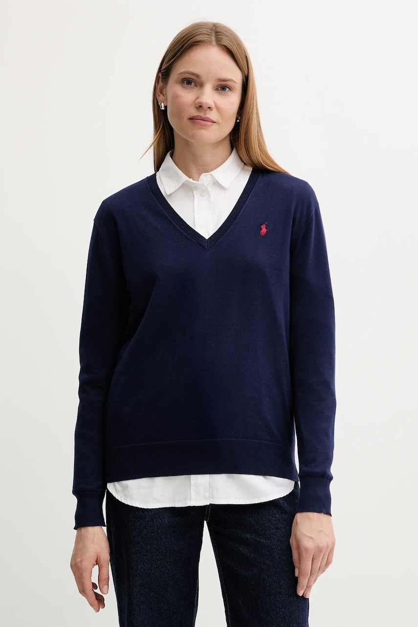 Levně Bavlněný svetr Polo Ralph Lauren dámský, tmavomodrá barva, 211972105