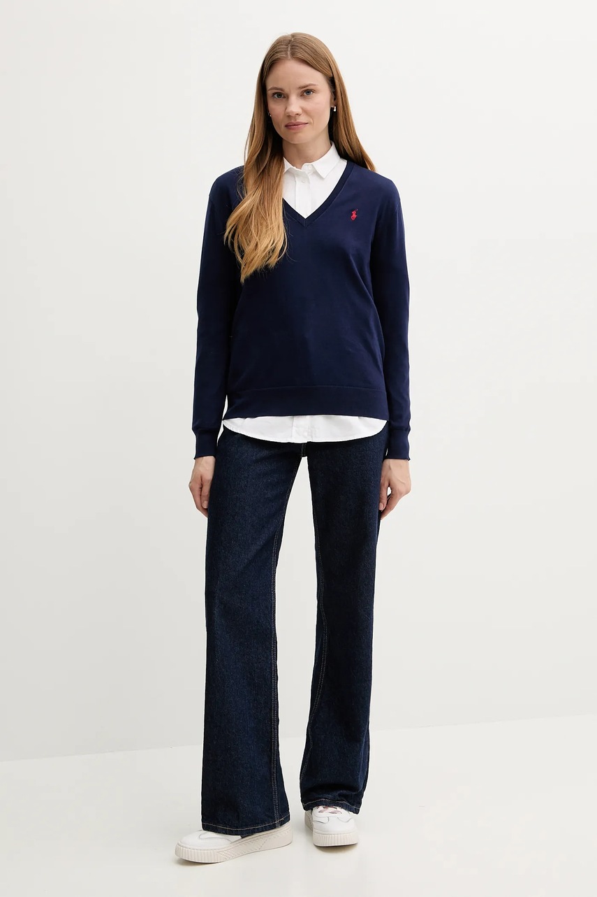 Хлопковый свитер Polo Ralph Lauren цвет синий лёгкий 211972105