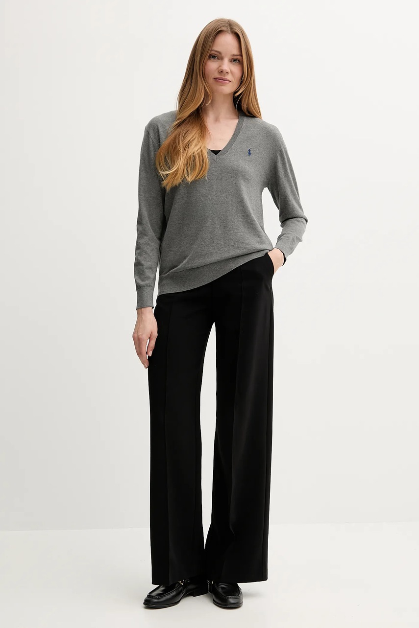 Хлопковый свитер Polo Ralph Lauren цвет серый лёгкий 211972105