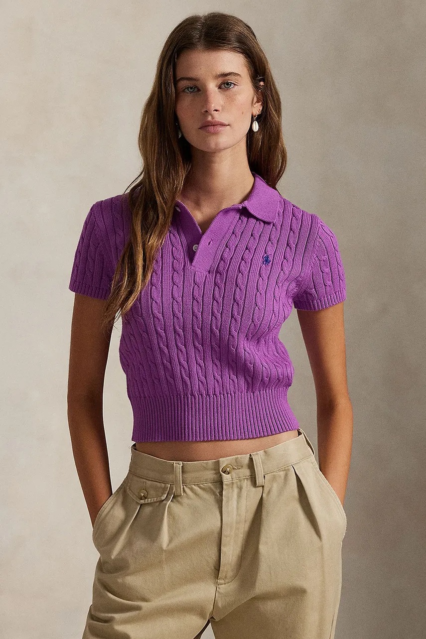 Levně Bavlněný svetr Polo Ralph Lauren dámský, fialová barva, 211972118