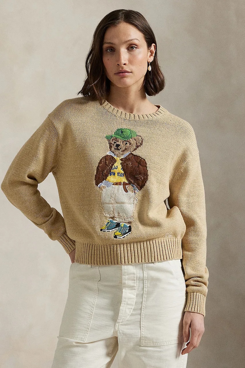 Levně Bavlněný svetr Polo Ralph Lauren dámský, béžová barva, 211972121