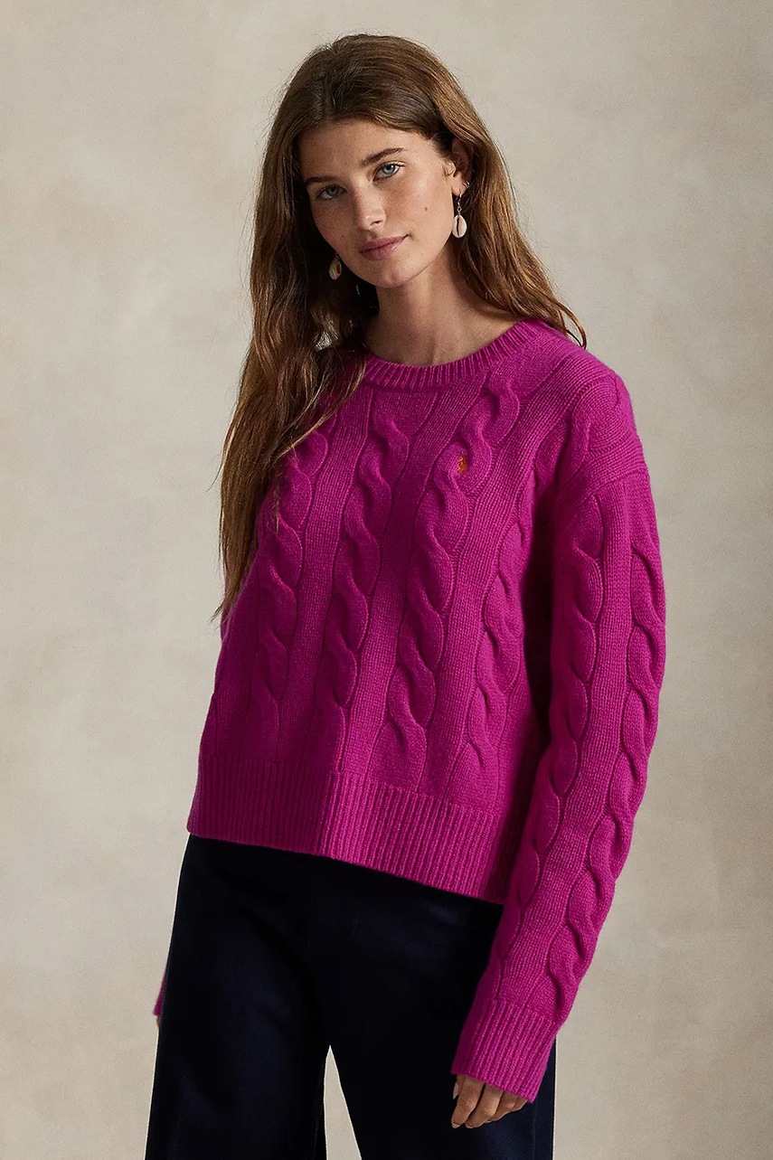Levně Vlněný svetr Polo Ralph Lauren dámský, růžová barva, 211A91216
