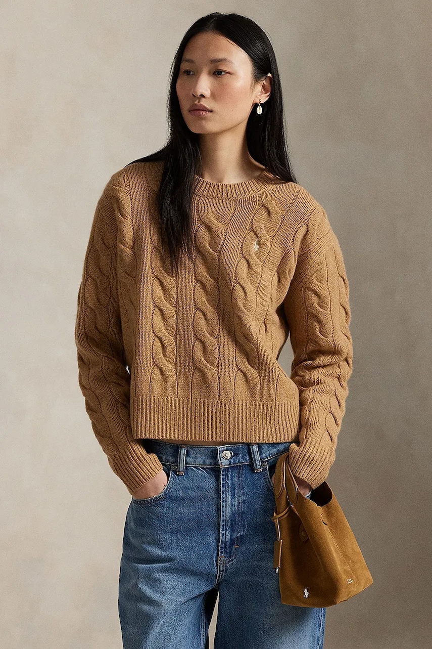 Levně Vlněný svetr Polo Ralph Lauren dámský, béžová barva, 211A91216