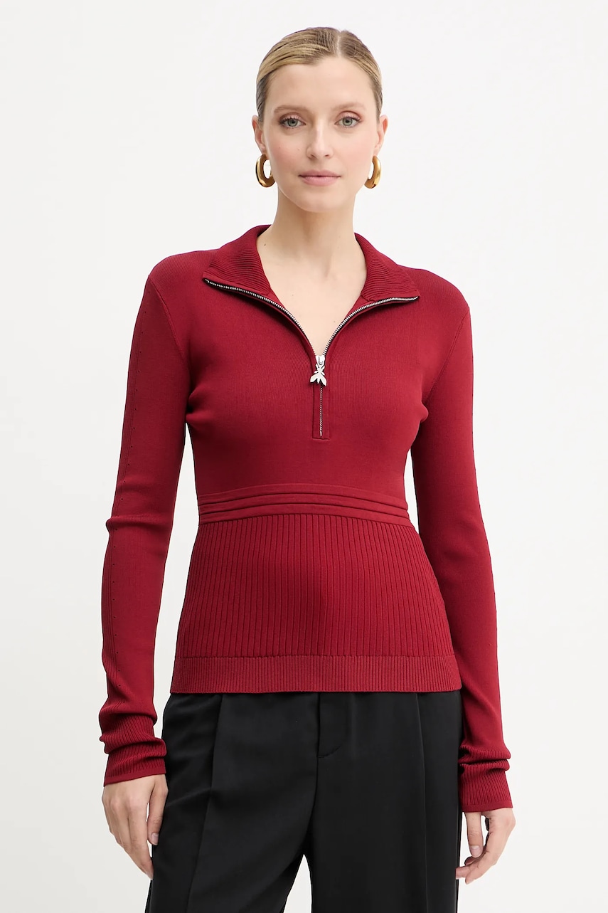 Levně Svetr Patrizia Pepe dámský, červená barva, s pologolfem, 8K0323 K274