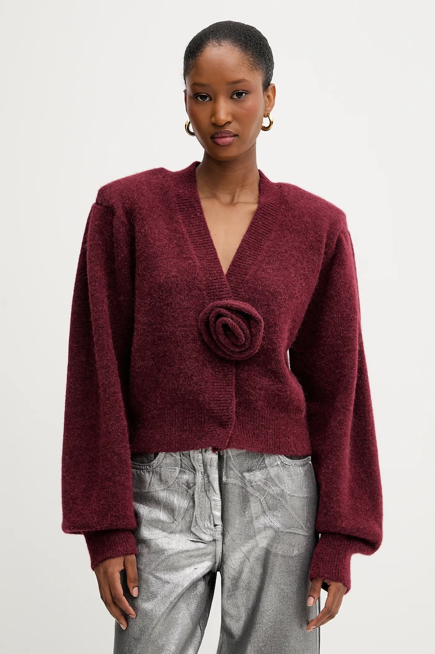 Rotate cardigan de lână culoarea bordo, 1142762734