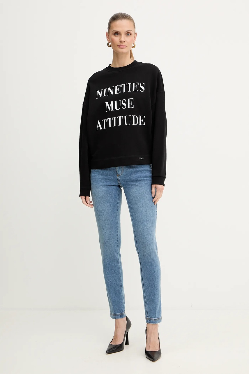 Хлопковая кофта Elisabetta Franchi цвет чёрный с принтом MD01D56E2