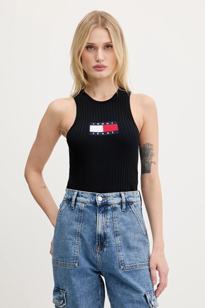 Levně Top Tommy Jeans černá barva, DW0DW20975