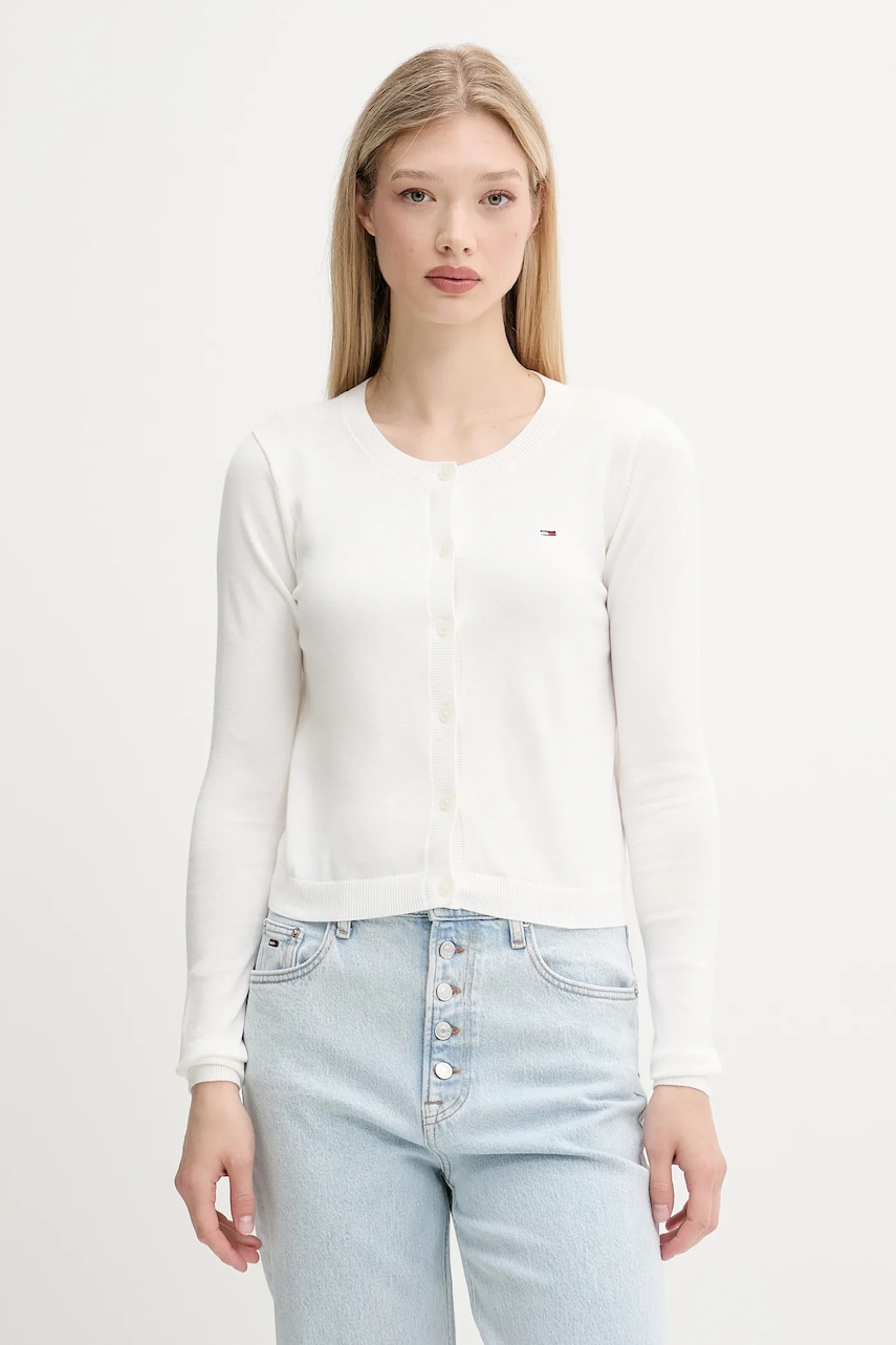 Tommy Jeans cardigan din bumbac culoarea alb, light, DW0DW20976