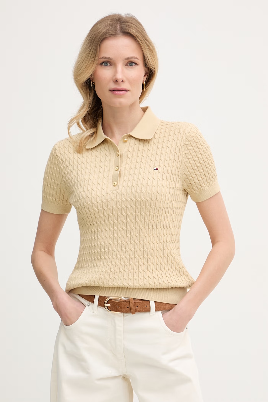 Tommy Hilfiger Πλεκτό μπλουζάκι πόλο γυναικείο βαμβακερό