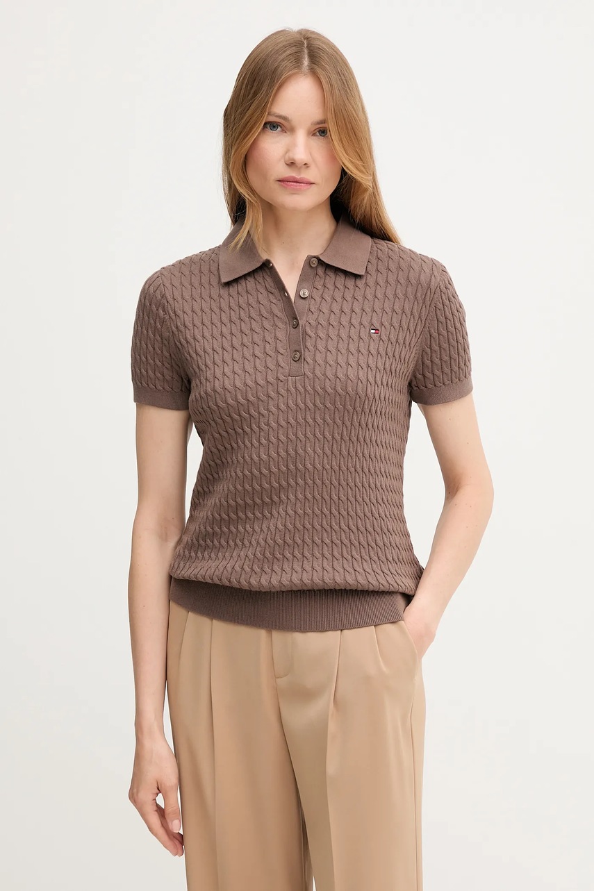 Levně Bavlněný svetr Tommy Hilfiger dámský, hnědá barva, WW0WW41474