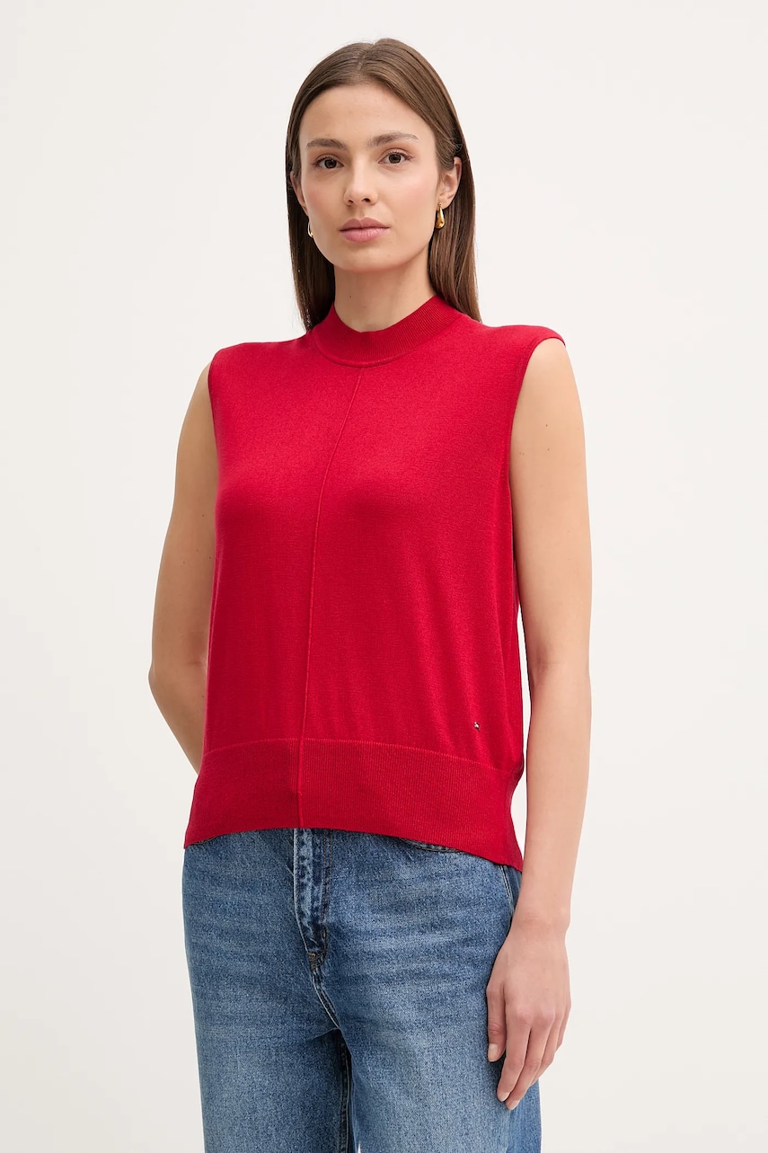 Levně Vesta ze směsi hedvábí Tommy Hilfiger červená barva, WW0WW45651