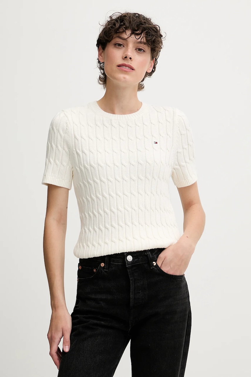 Levně Bavlněný svetr Tommy Hilfiger dámský, béžová barva, WW0WW45656