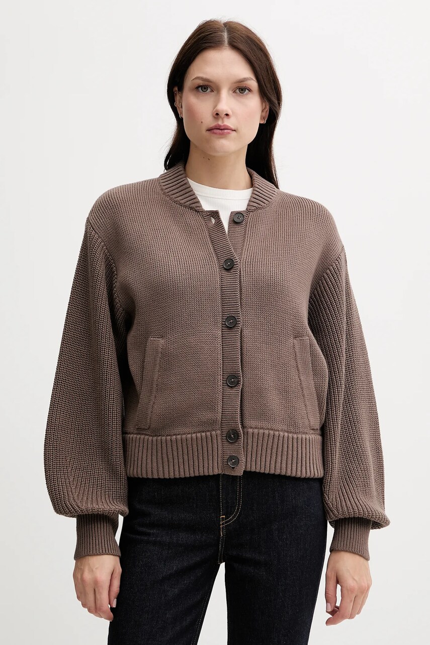 Levně Bavlněný kardigan Tommy Hilfiger dámský, hnědá barva, WW0WW45692