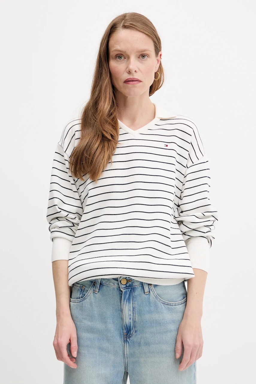Levně Bavlněný svetr Tommy Hilfiger dámský, bílá barva, WW0WW45695