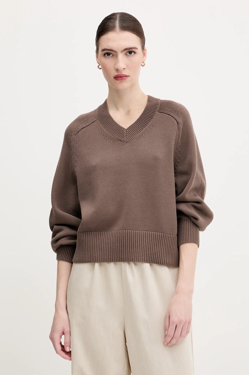 Levně Bavlněný svetr Tommy Hilfiger dámský, hnědá barva, WW0WW45700
