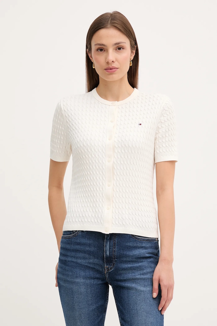 Levně Bavlněný kardigan Tommy Hilfiger dámský, béžová barva, WW0WW45707
