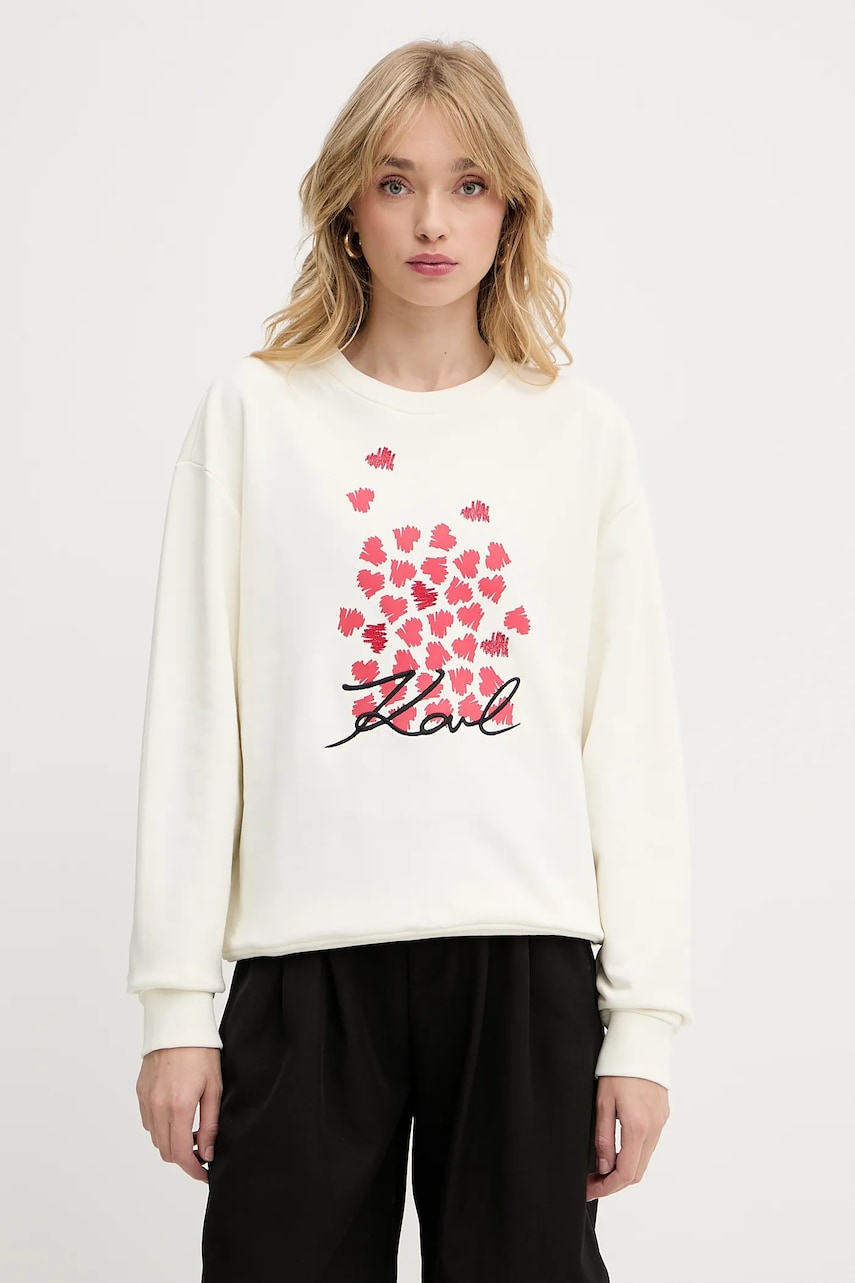 Karl Lagerfeld hanorac de bumbac culoarea bej, cu imprimeu, A3W20006