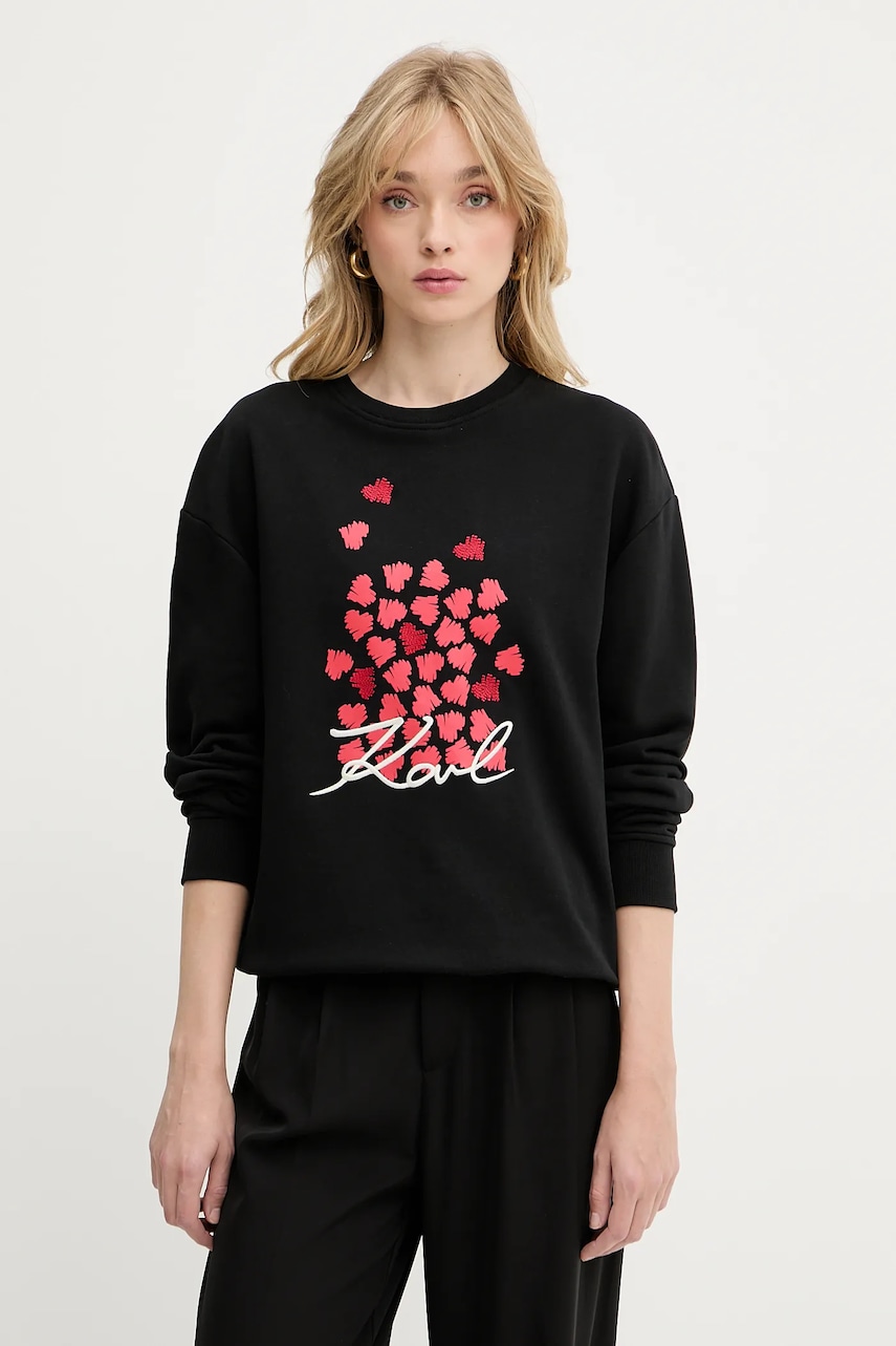 Karl Lagerfeld hanorac de bumbac culoarea negru, cu imprimeu, A3W20006