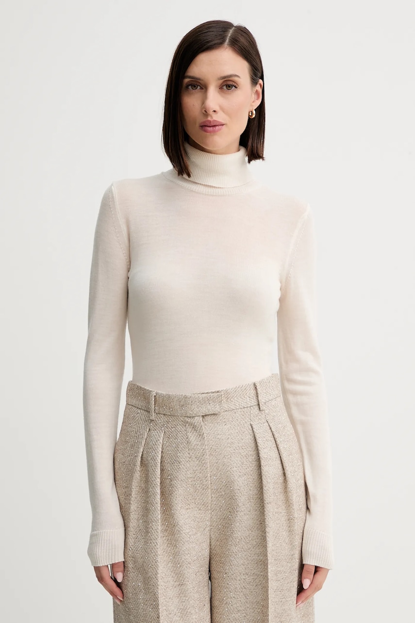 Simona Corsellini pulover de lână culoarea bej, light, cu guler, A25CPMGE0201