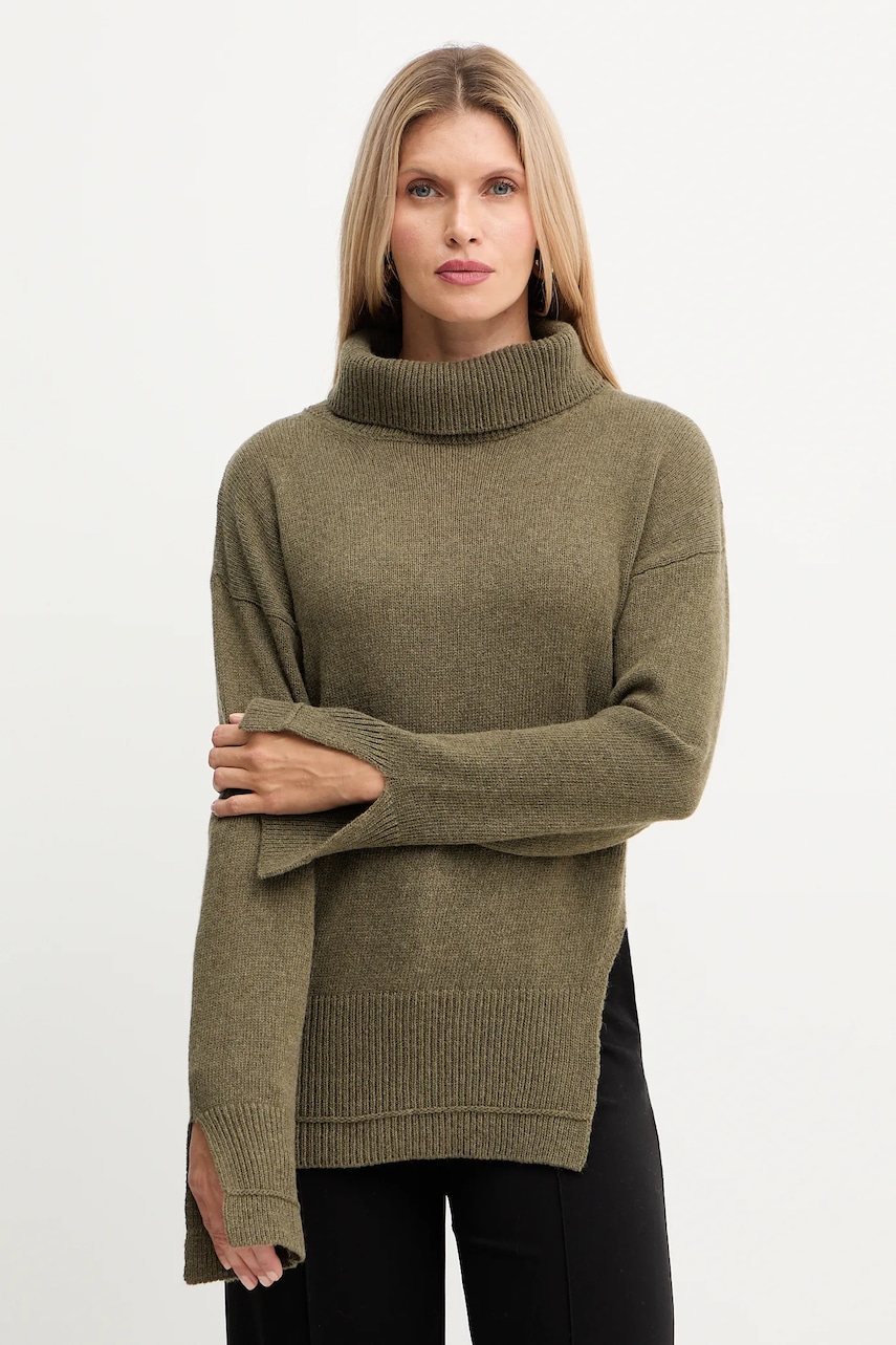 Simona Corsellini pulover din amestec de lână culoarea verde, light, cu guler, A25CPMGP08S1