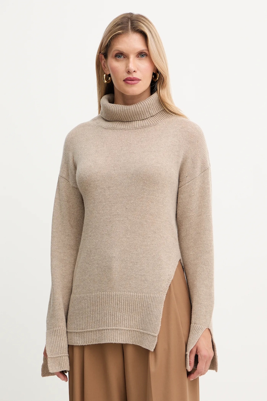 Simona Corsellini pulover din amestec de lână culoarea bej, light, cu guler, A25CPMGP08S1