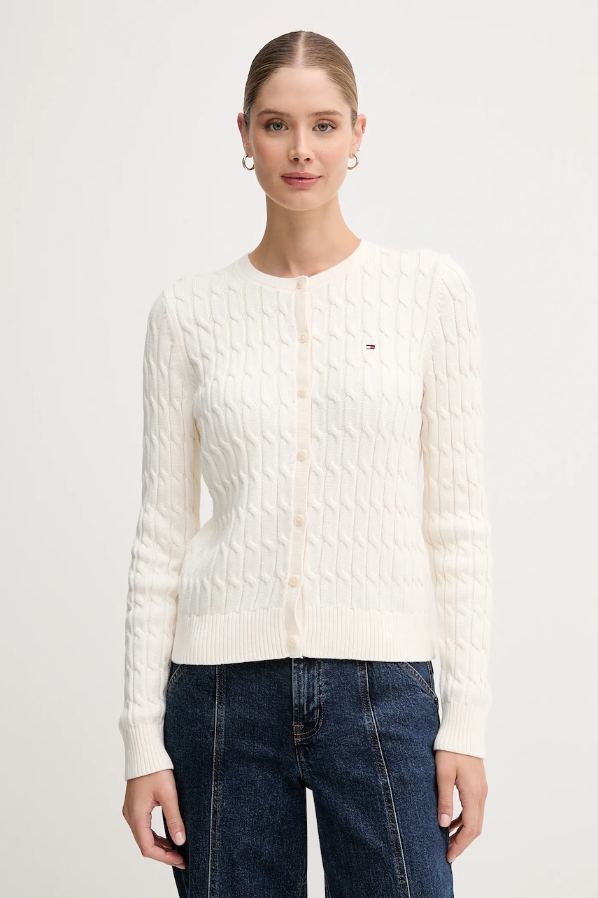 Levně Bavlněný kardigan Tommy Hilfiger dámský, béžová barva, WW0WW46514