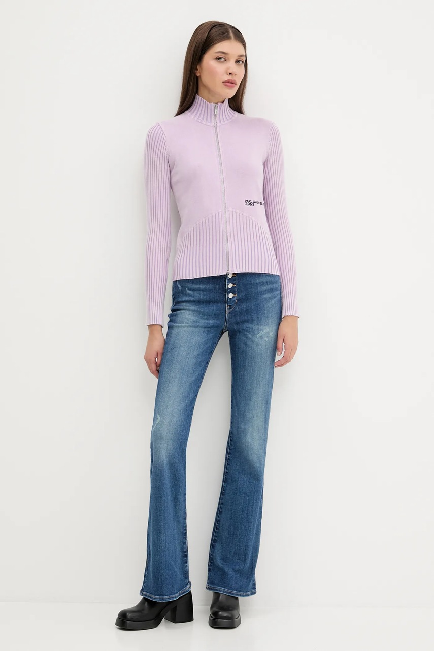 Хлопковый кардиган Karl Lagerfeld Jeans цвет фиолетовый лёгкий A3W18010