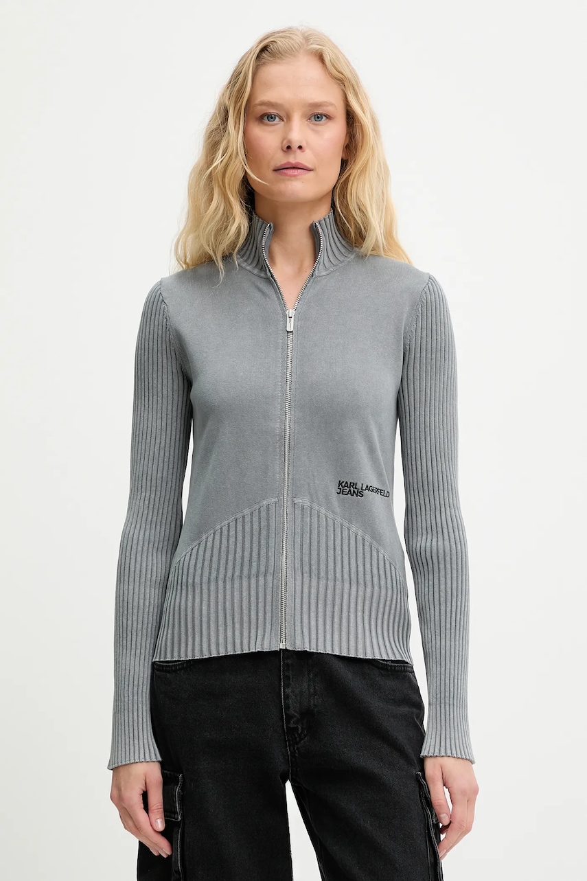 Karl Lagerfeld Jeans cardigan din bumbac culoarea gri, light, A3W18010