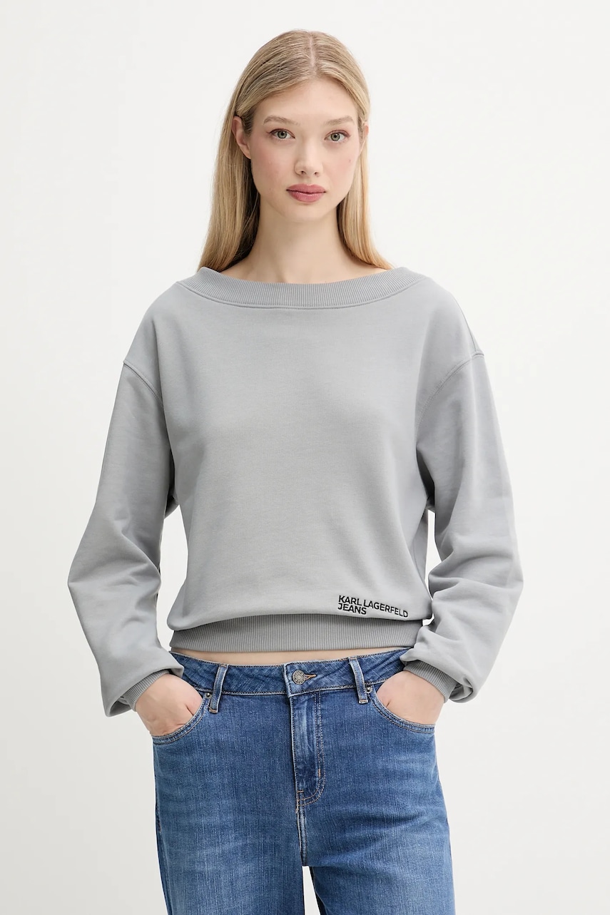 Karl Lagerfeld Jeans hanorac de bumbac culoarea gri, uni, A3W20039