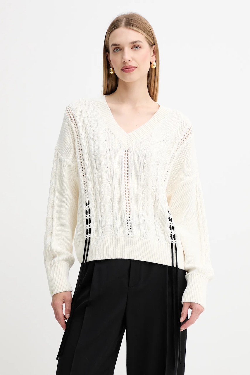 BOSS Orange pulover de bumbac culoarea bej, 50545875