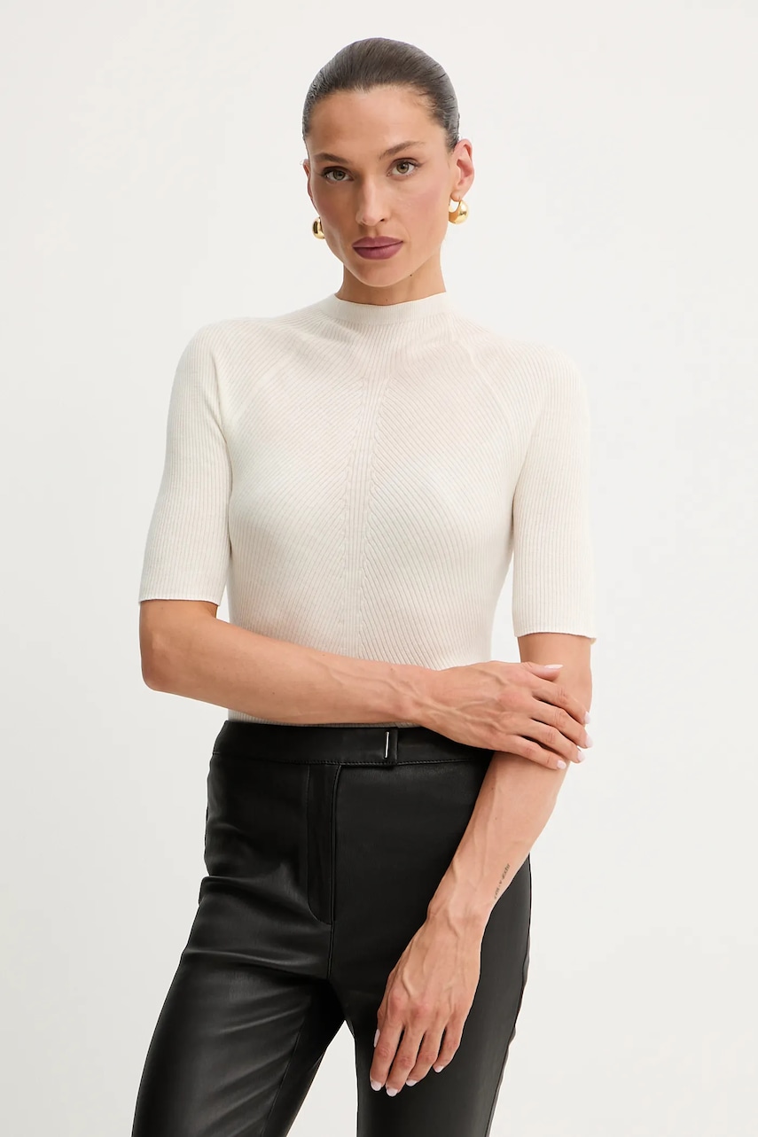 BOSS tricou de lână culoarea bej, cu turtleneck, 50542885