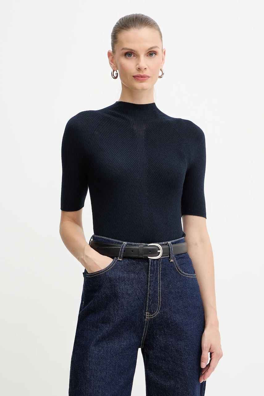 BOSS tricou de lână culoarea bleumarin, cu turtleneck, 50542885