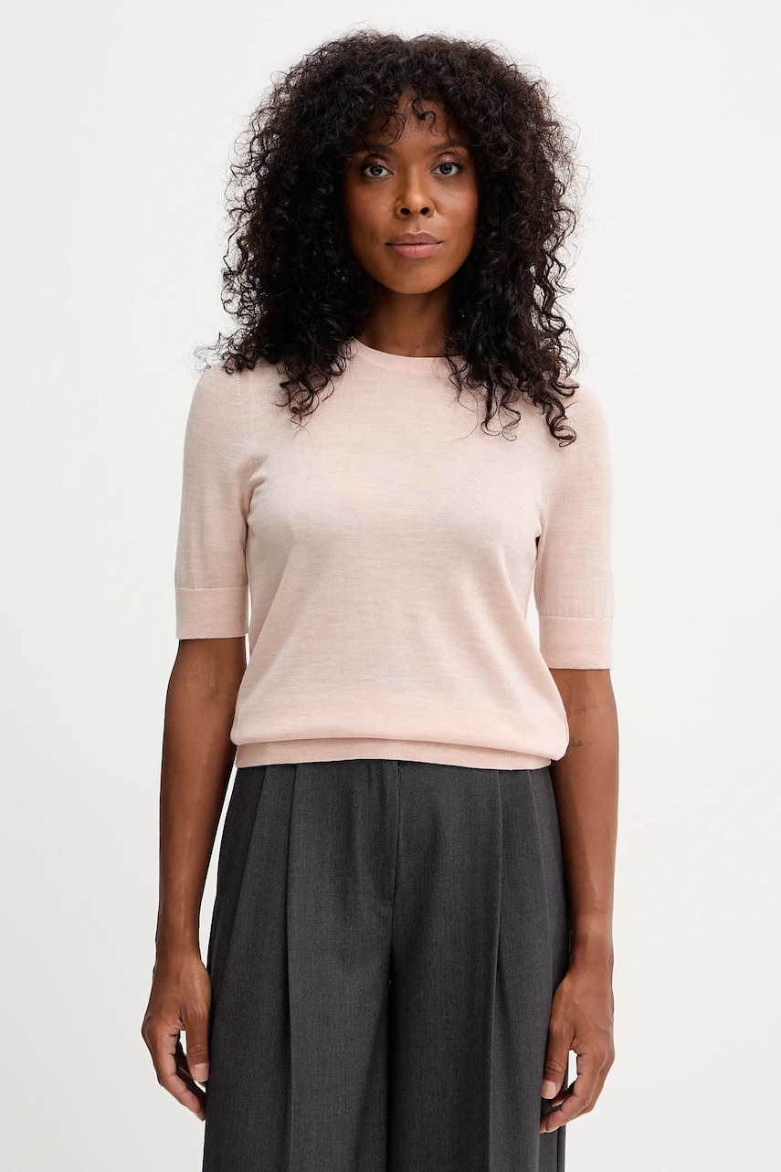 BOSS tricou de lână culoarea violet, 50544996