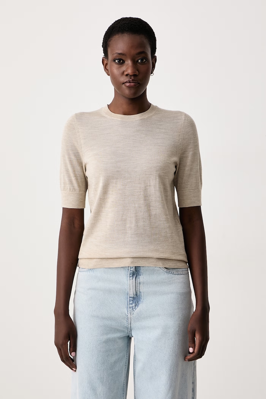 BOSS pletena majica kratkih rukava ženska od vune Farbella