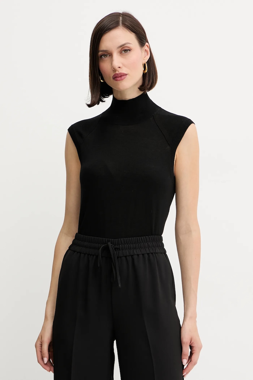 BOSS vestă de lână culoarea negru, light, cu turtleneck, 50544998