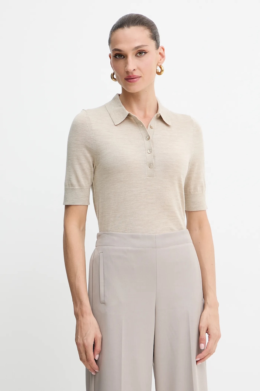 BOSS polo din lână culoarea bej, 50545015