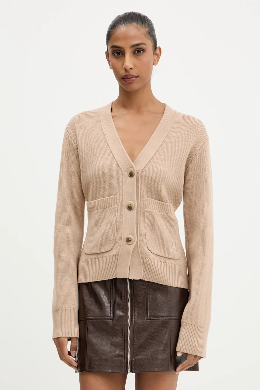 HUGO cardigan de lână culoarea bej, light, 50545141