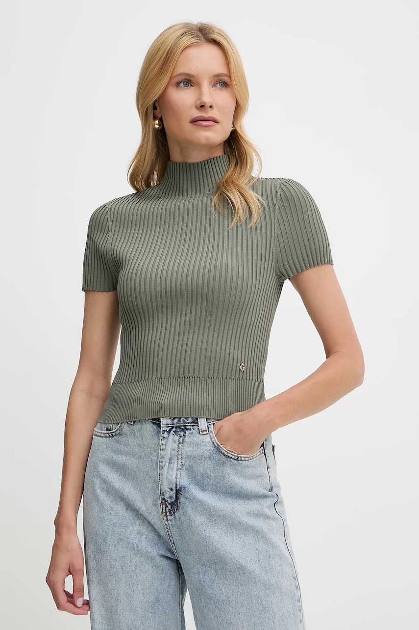 Levně Svetr Guess JAYLA dámský, zelená barva, s pologolfem, W5YR04 Z0040