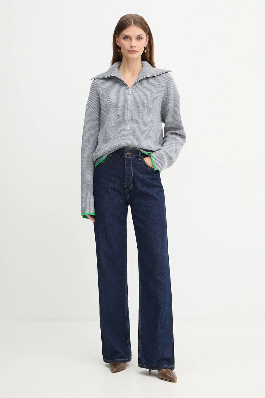 Свитер с добавлением шерсти Pinko цвет серый с полугольфом 105448 A2Q9