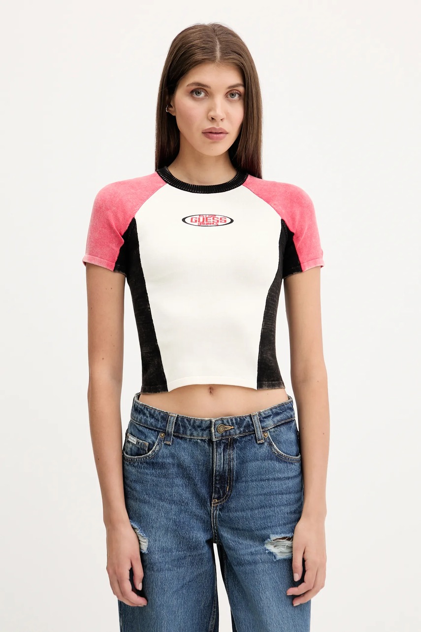 Levně Tričko Guess Originals dámské, béžová barva, W5YR44 Z2YJ2