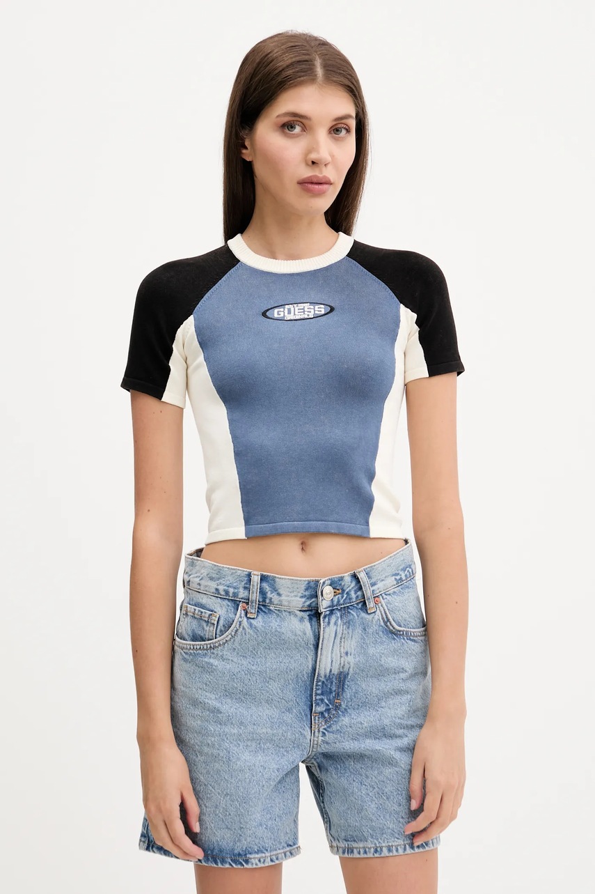 Levně Tričko Guess Originals dámské, modrá barva, W5YR44 Z2YJ2