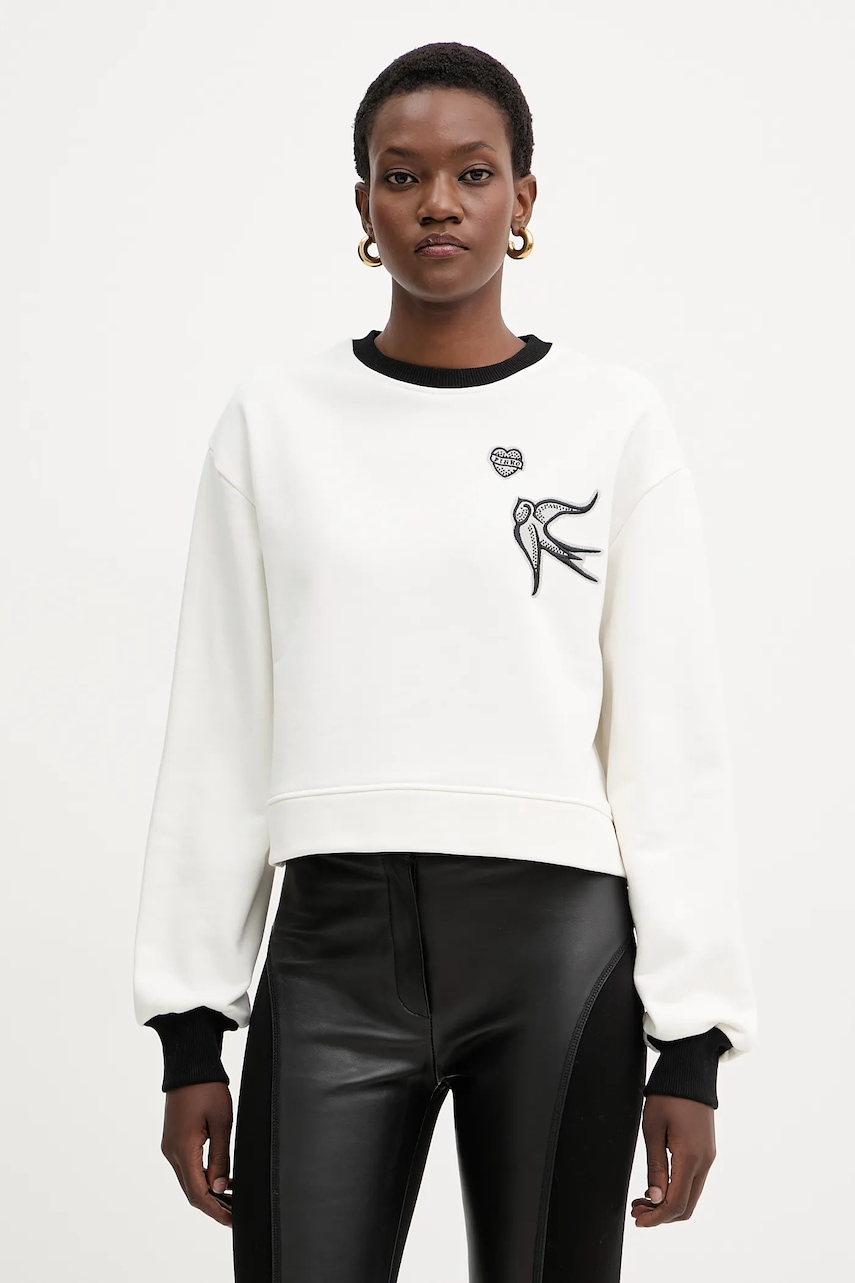 Bavlněná mikina Pinko dámská, bílá barva, hladká, 105609 A2TD