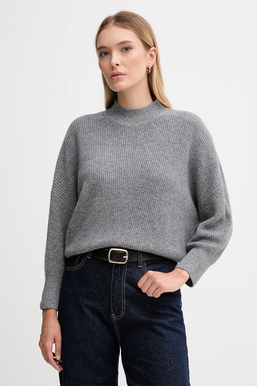 OUI pulover din amestec de lână culoarea gri, cu guler, 94268