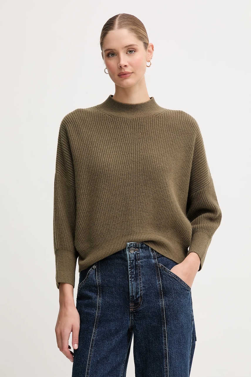 OUI pulover din amestec de lână culoarea verde, cu guler, 94268
