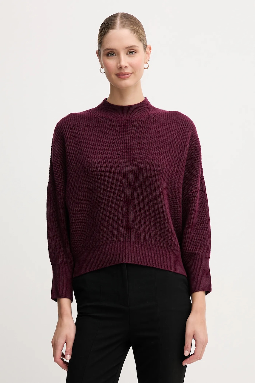 OUI pulover din amestec de lână culoarea bordo, cu guler, 94268