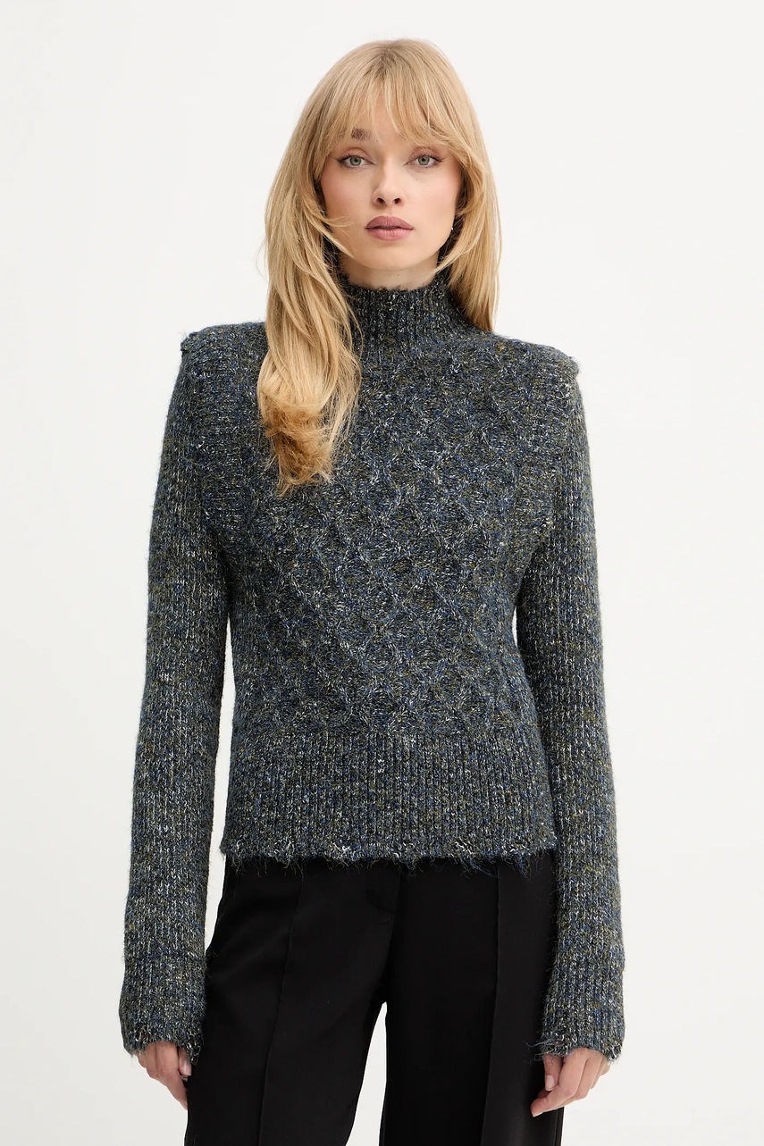 Levně Svetr Pinko dámský, modrá barva, s golfem, 105968 A2YB